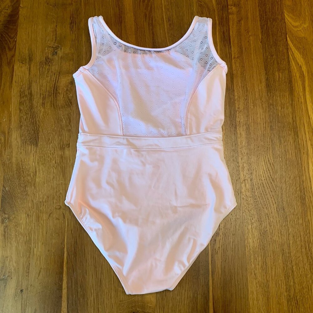 BLOCH Ballet Leotard Girls 12 Pale Pink Mesh Back Sleeveless Dance Leo Floral - Picture 2 of 6